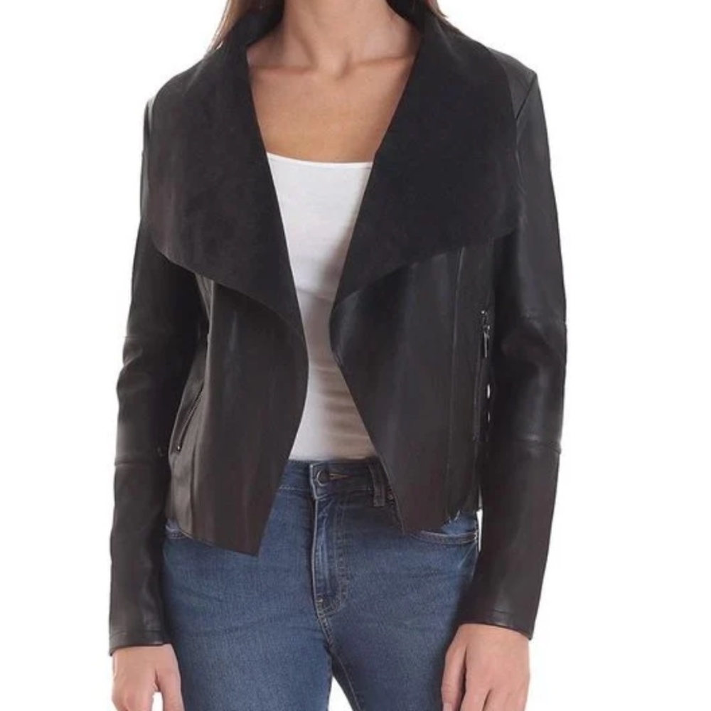 Bagatelle Open Front Faux Leather Jacket